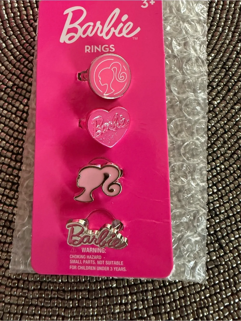 Barbie Pink Logo & Silhouette Kids Ring Set - Hot Pink Accents